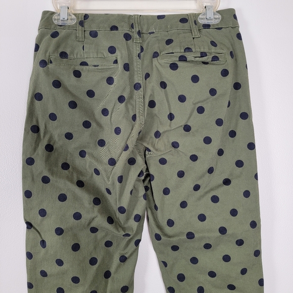 J. Crew Green & Navy Cropped Polka Dot Pants 2P High Rise Girlfriend Chino - Picture 7 of 11